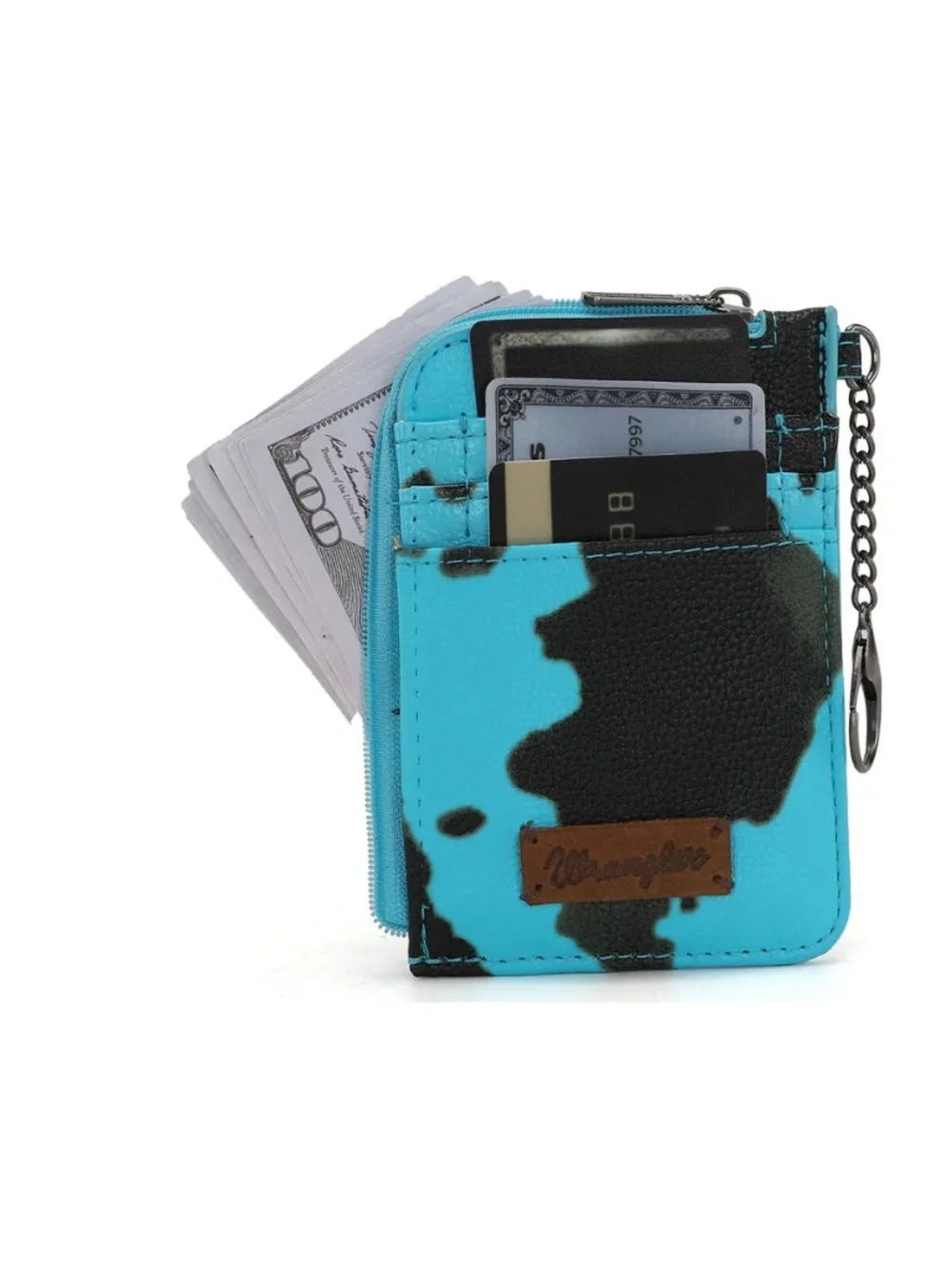 Wrangler Cow Print Print Mini Zip Card Case Turquoise